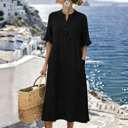 Sommarklänning med knappar för damer i avslappnad stil