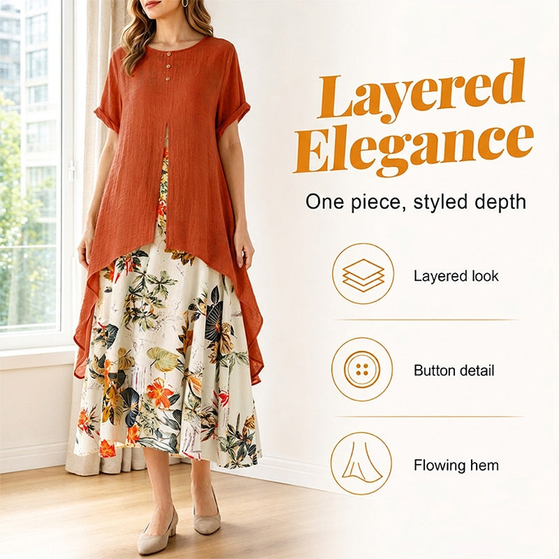 ⏳50 % rabatt under en begränsad tid⏰Casualklänning för damer med blommönster i lager-på-lager-stil💐👗