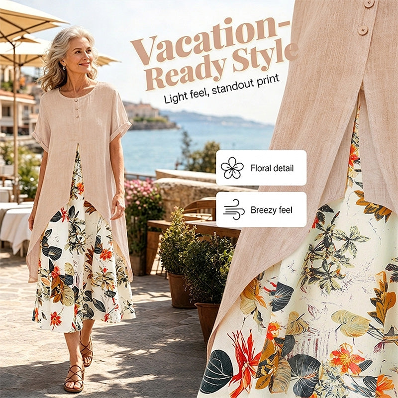 ⏳50 % rabatt under en begränsad tid⏰Casualklänning för damer med blommönster i lager-på-lager-stil💐👗