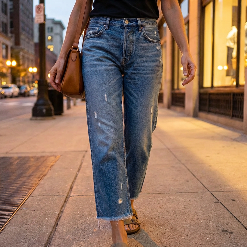 👖 50 % RABATT NU! ✨ Dam retro croppad raka ben jeans – fransad fåll, premiumdenim & tidlös vintagecharm 🦋