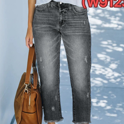 👖 50 % RABATT NU! ✨ Dam retro croppad raka ben jeans – fransad fåll, premiumdenim & tidlös vintagecharm 🦋