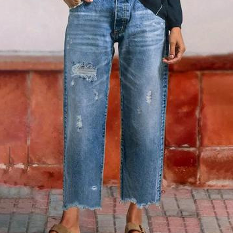 👖 50 % RABATT NU! ✨ Dam retro croppad raka ben jeans – fransad fåll, premiumdenim & tidlös vintagecharm 🦋