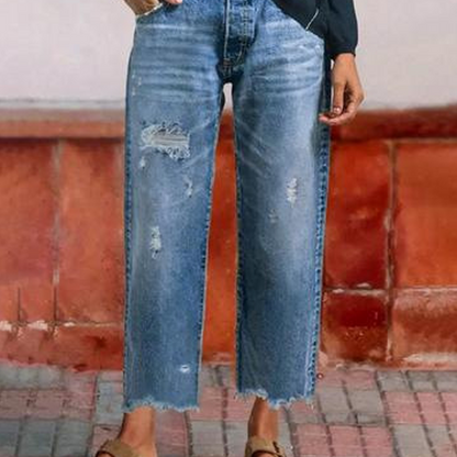 👖 50 % RABATT NU! ✨ Dam retro croppad raka ben jeans – fransad fåll, premiumdenim & tidlös vintagecharm 🦋