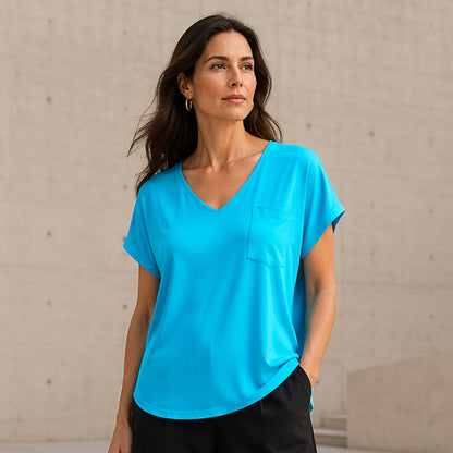 Casual T-shirt med V-ringning och korta ärmar för damer