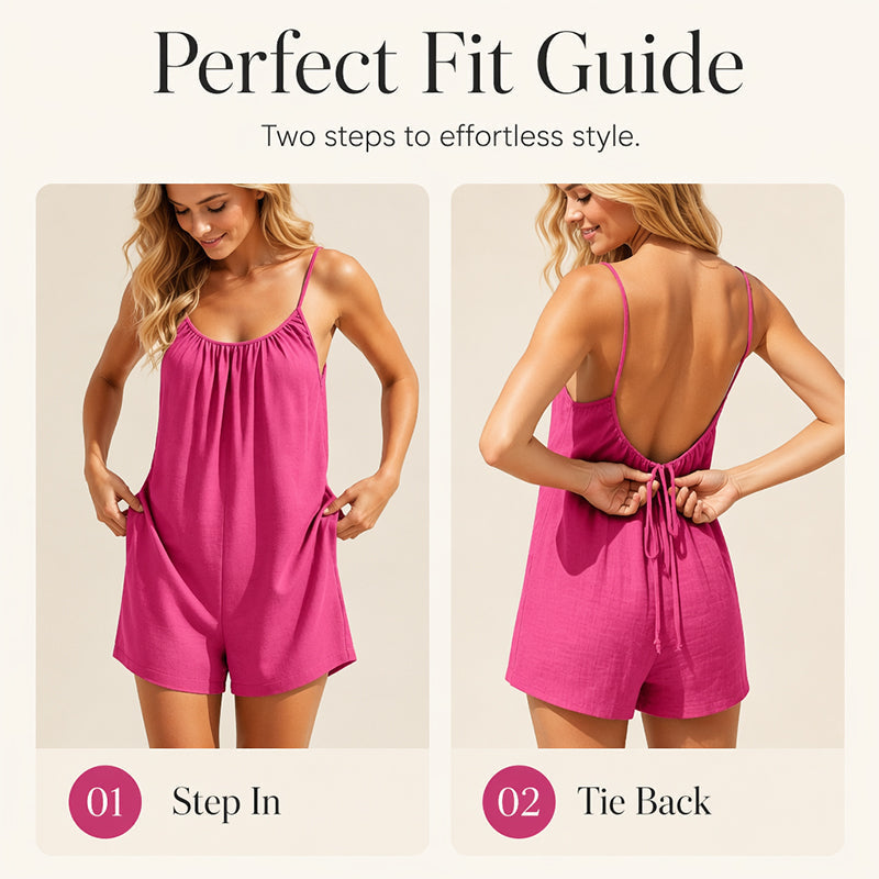 👗☀️ Sommaroverall för damar med bar rygg – lätt tyg, justerbara knytband och avslappnad passform ✨