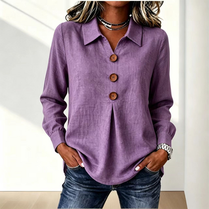 Bästsäljare🔥 👚 Elegant slagkragetopp med knappar – tidlös och stilren för kontor och vardag
