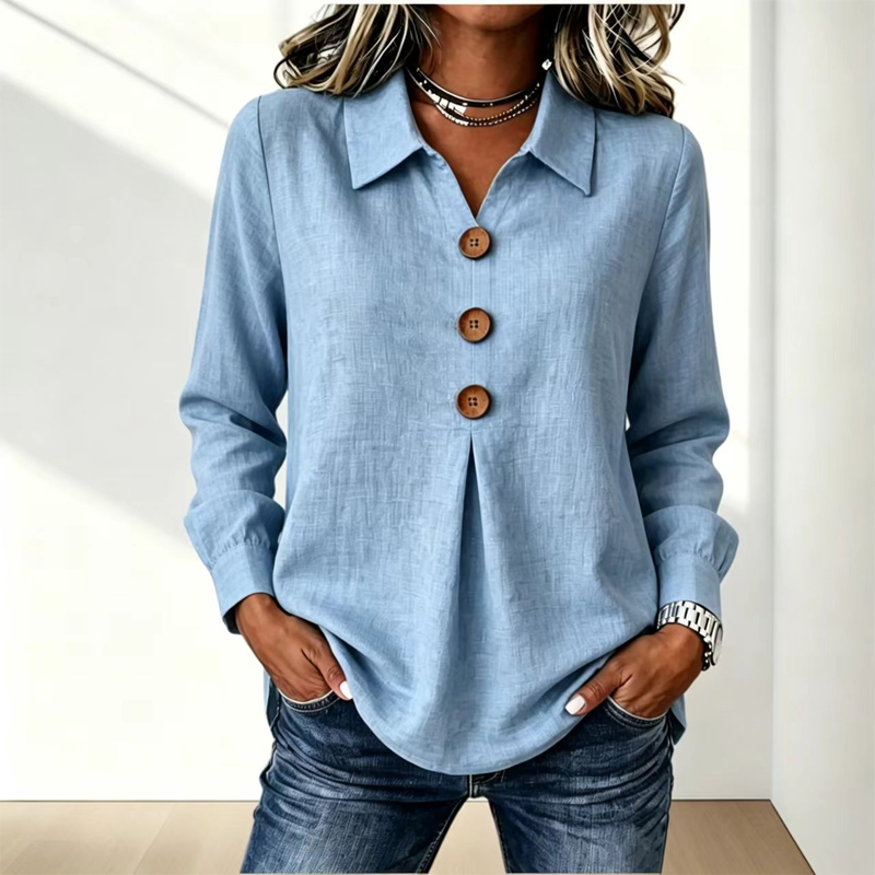 Bästsäljare🔥 👚 Elegant slagkragetopp med knappar – tidlös och stilren för kontor och vardag