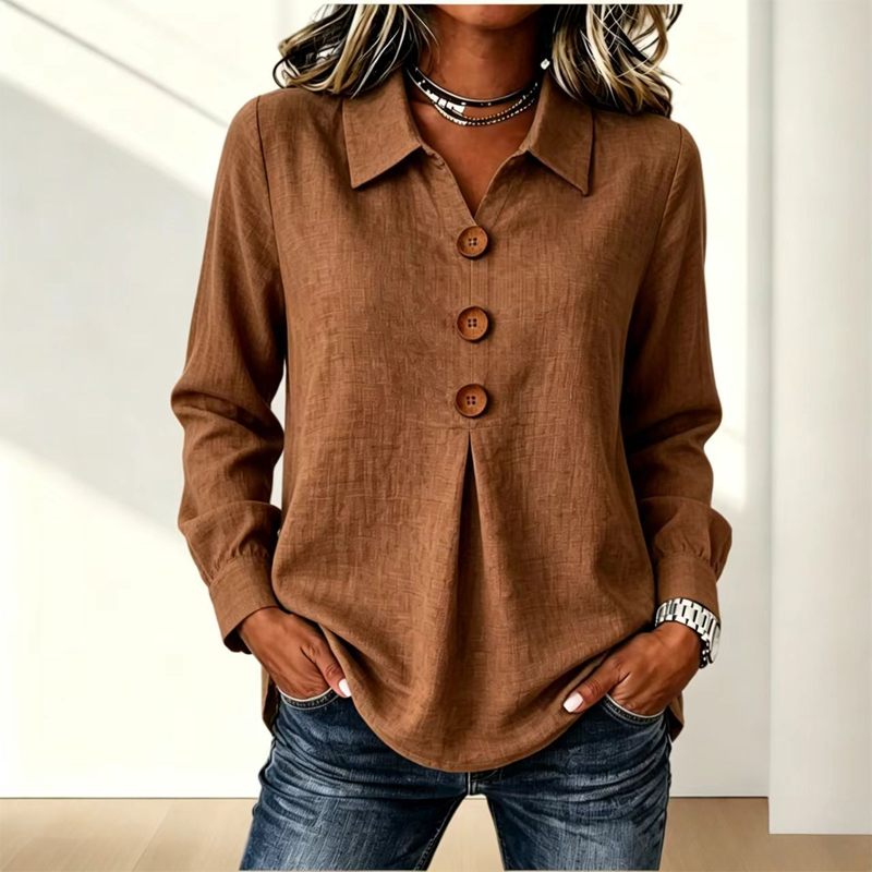 Bästsäljare🔥 👚 Elegant slagkragetopp med knappar – tidlös och stilren för kontor och vardag