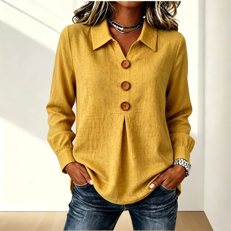 Bästsäljare🔥 👚 Elegant slagkragetopp med knappar – tidlös och stilren för kontor och vardag