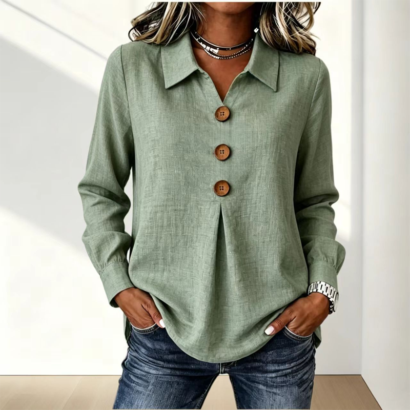 Bästsäljare🔥 👚 Elegant slagkragetopp med knappar – tidlös och stilren för kontor och vardag