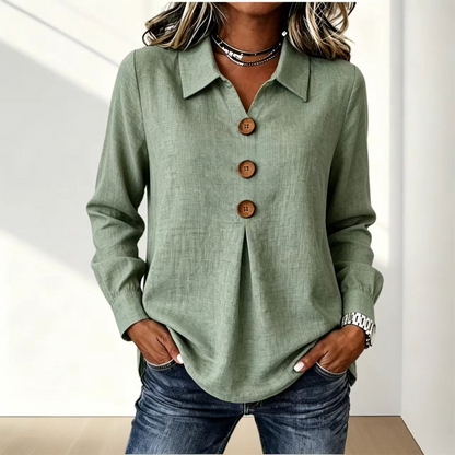 Bästsäljare🔥 👚 Elegant slagkragetopp med knappar – tidlös och stilren för kontor och vardag
