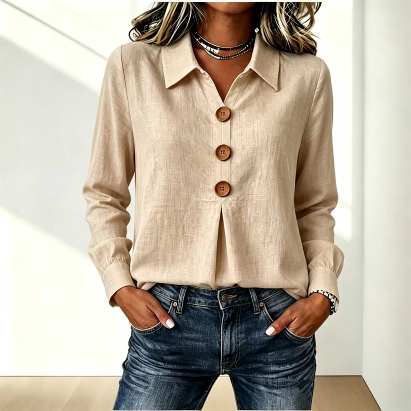Bästsäljare🔥 👚 Elegant slagkragetopp med knappar – tidlös och stilren för kontor och vardag