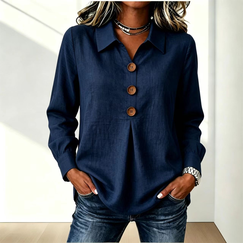 Bästsäljare🔥 👚 Elegant slagkragetopp med knappar – tidlös och stilren för kontor och vardag