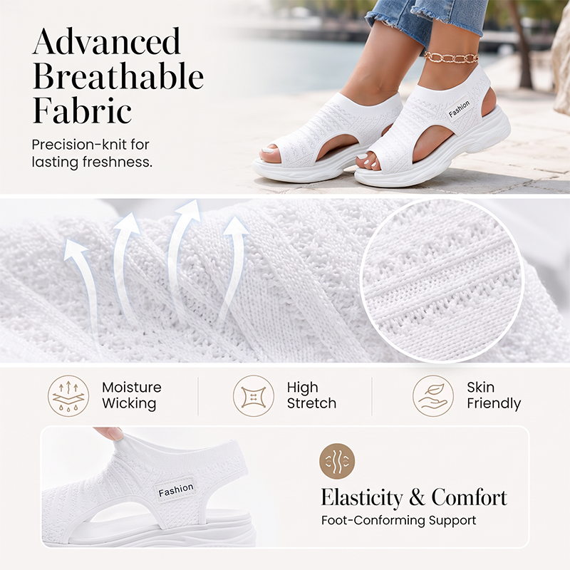 Casual-sandaler med plattform i stickat material för damer