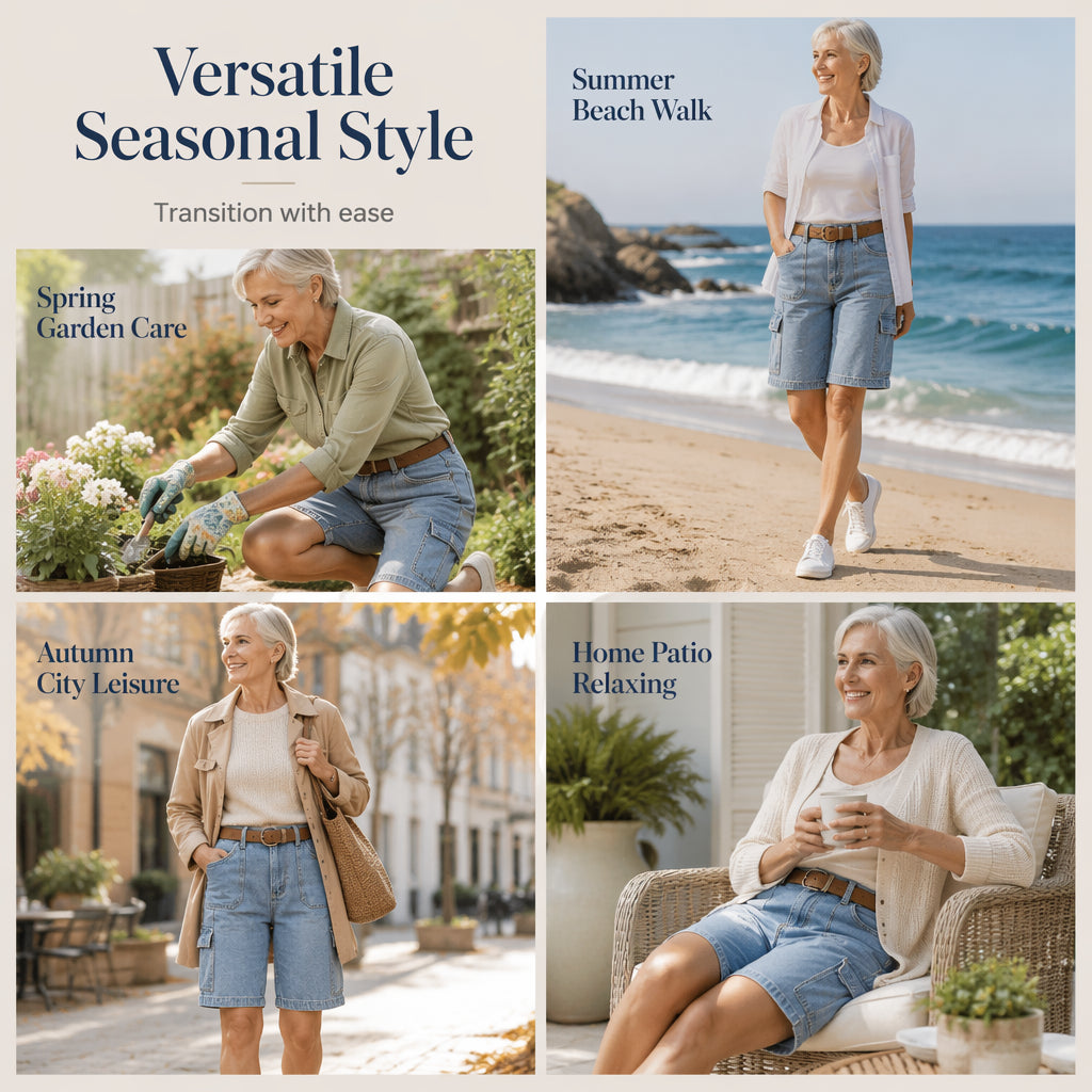 Cargoshorts i denim med lös passform för damer