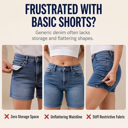 Knälånga cargoshorts i denim för damer, med fickor