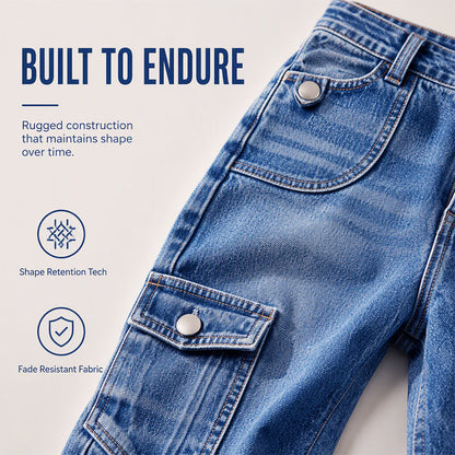 Knälånga cargoshorts i denim för damer, med fickor