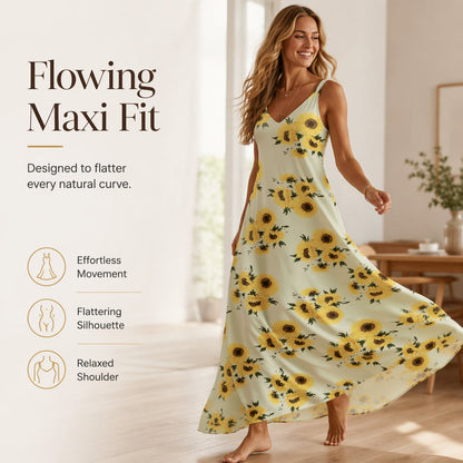 Bästsäljare🏆👗 Maxiklänning med mönstrade axelband – elegant V-ringning och luftig passform, perfekt för trädgårdsfester eller stadspromenader