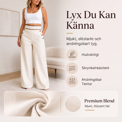Damens högmidjade vida byxor med kontrastkant