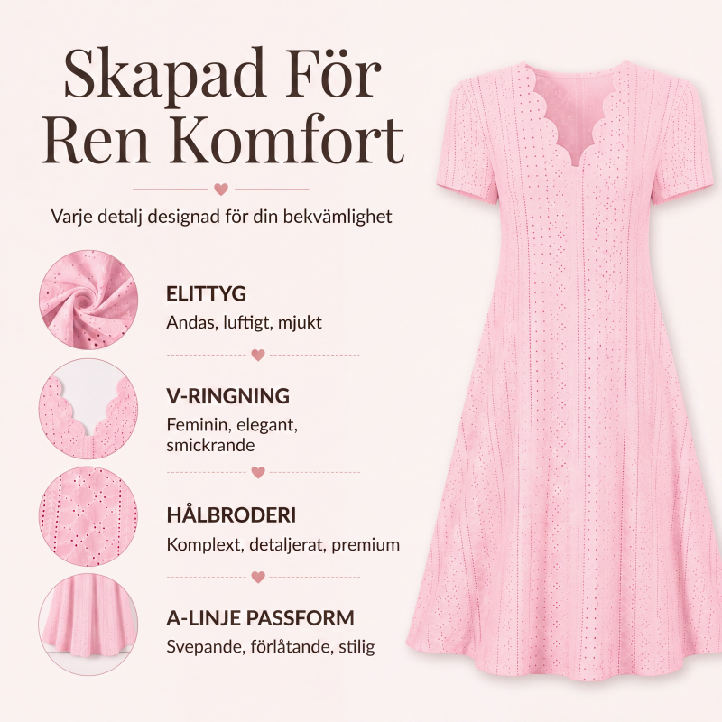 👗Vårt bästa val – Klänning med V-ringning och hålbroderi samt vågig kant – Lätt och romantisk för trädgårdsfester eller brunch 🌿