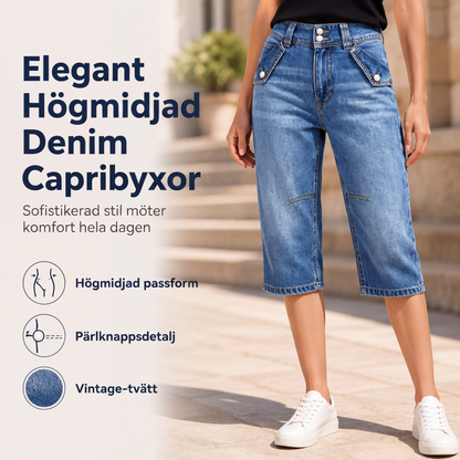 Kvinnors högmidjade knälånga jeansshorts