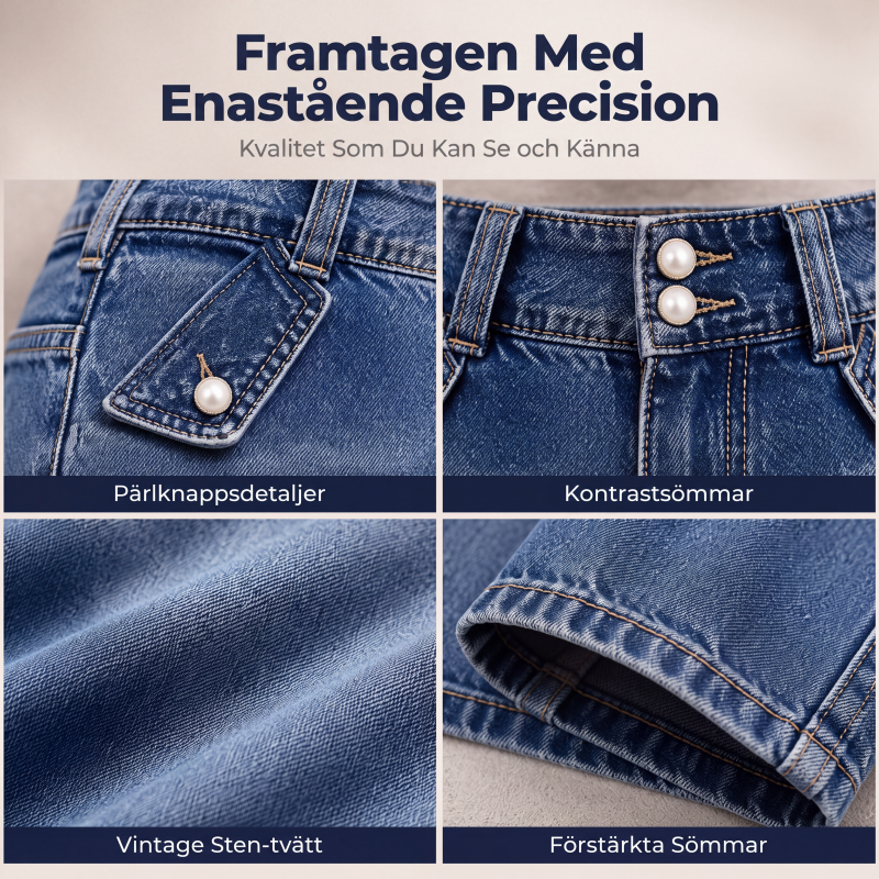 Kvinnors högmidjade knälånga jeansshorts