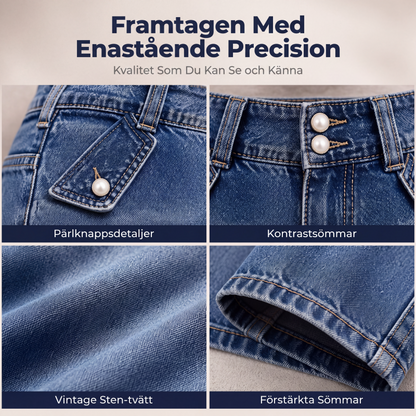 Kvinnors högmidjade knälånga jeansshorts