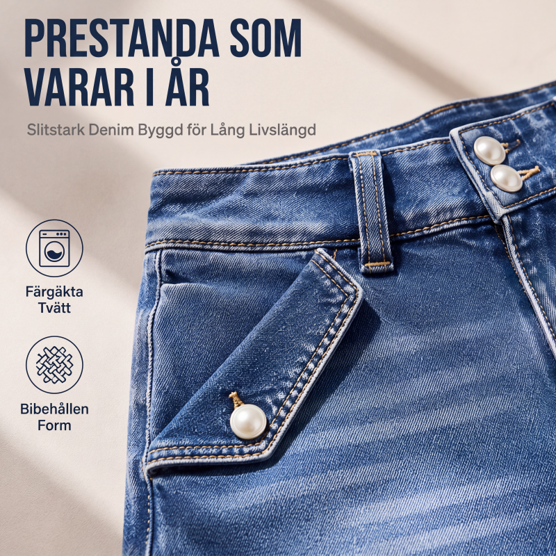 Kvinnors högmidjade knälånga jeansshorts