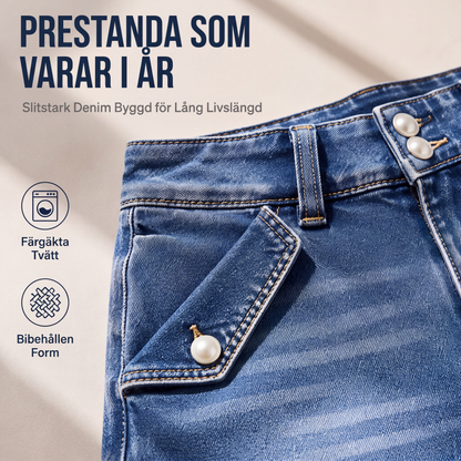 Kvinnors högmidjade knälånga jeansshorts
