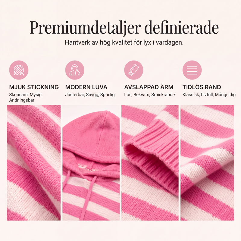 Kvinnors avslappnade randig huvtröja i pikémodell