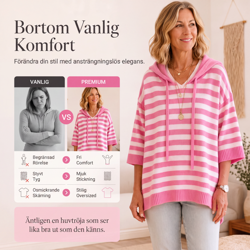 Kvinnors avslappnade randig huvtröja i pikémodell