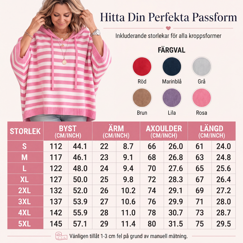 Kvinnors avslappnade randig huvtröja i pikémodell