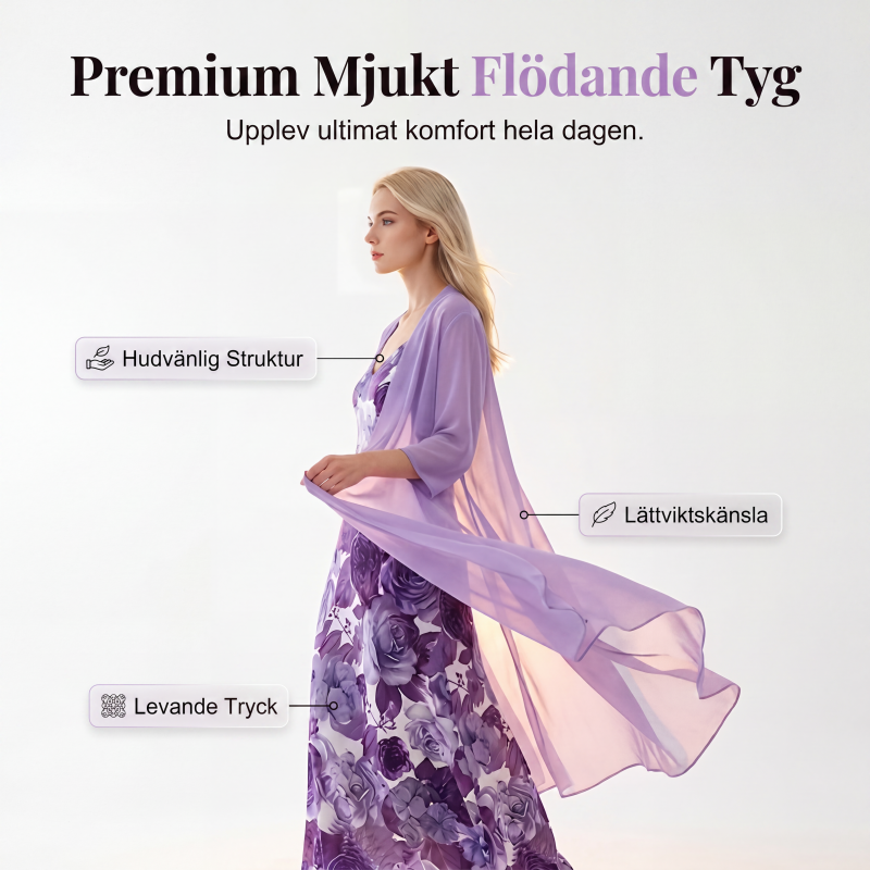 Sängliggande tryckt klänning med överdrag för kvinnor