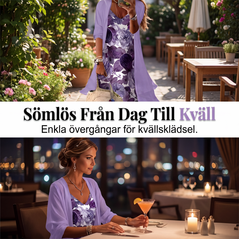 Sängliggande tryckt klänning med överdrag för kvinnor