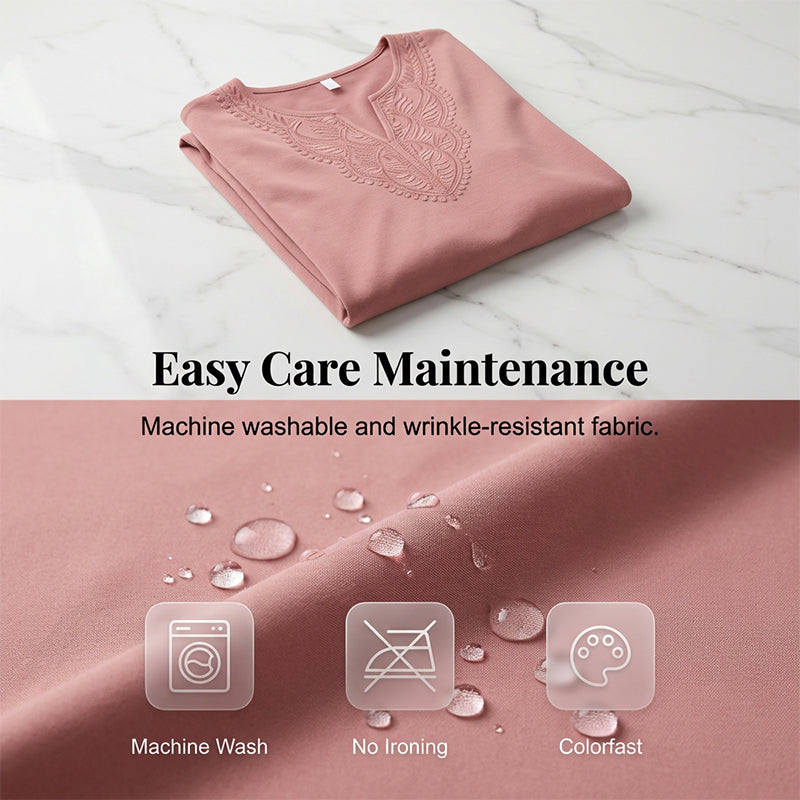 ☀️👚Vårt bästa val – Blus med V-ringning och spetsdetaljer – Andningsbart tyg och smickrande passform, perfekt både på jobbet och på helgen 🌿