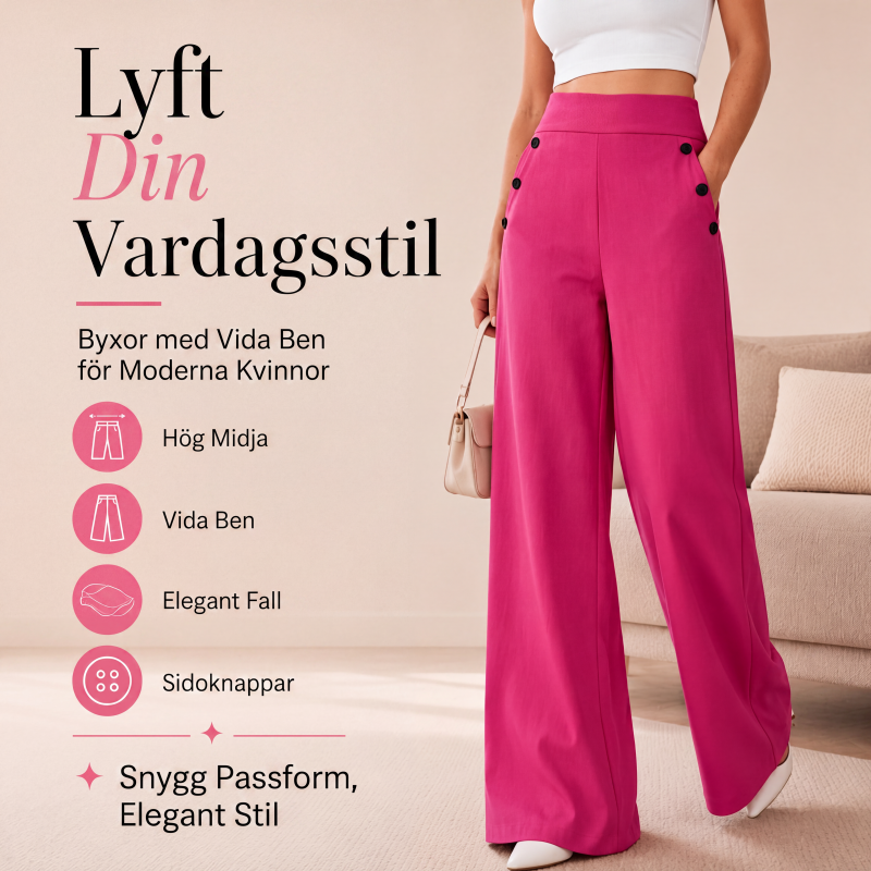Bästsäljare🔥 👖 Högmidjade vida byxor med sidoknappar – bekväm och elegant för vardagen