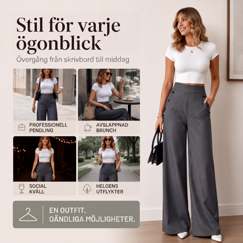 Bästsäljare🔥 👖 Högmidjade vida byxor med sidoknappar – bekväm och elegant för vardagen