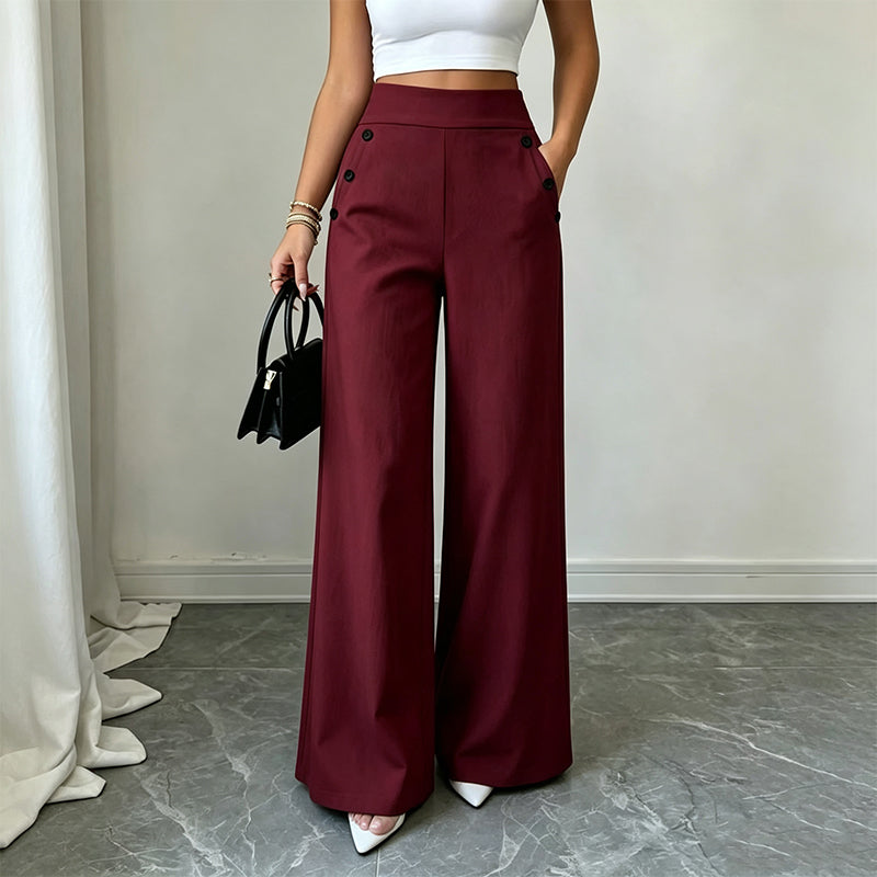 Bästsäljare🔥 👖 Högmidjade vida byxor med sidoknappar – bekväm och elegant för vardagen