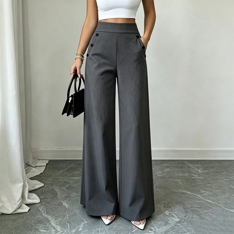 Bästsäljare🔥 👖 Högmidjade vida byxor med sidoknappar – bekväm och elegant för vardagen