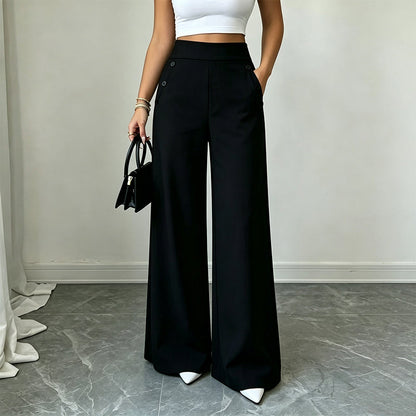 Bästsäljare🔥 👖 Högmidjade vida byxor med sidoknappar – bekväm och elegant för vardagen