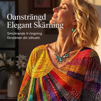 Kvinnors retro blus med lapptäckning och V-ringning