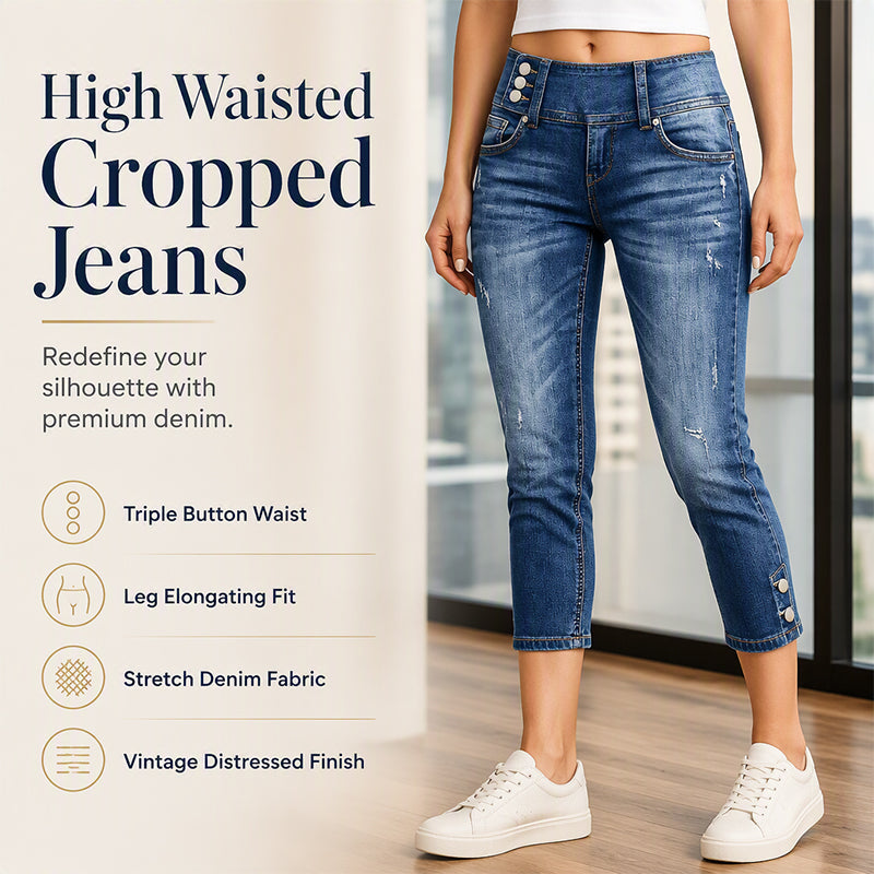 Kortare jeans med hög midja och smal passform för damer