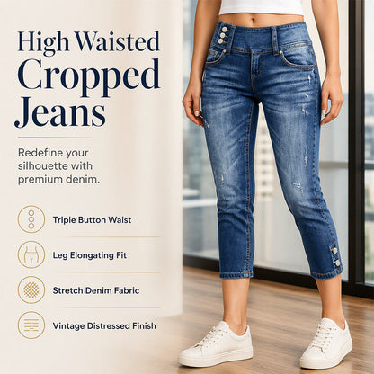 Kortare jeans med hög midja och smal passform för damer
