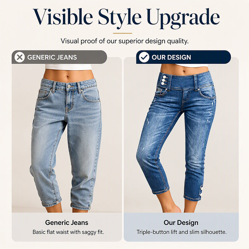 Kortare jeans med hög midja och smal passform för damer