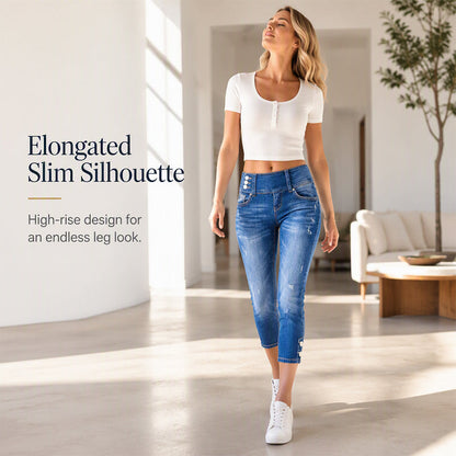Kortare jeans med hög midja och smal passform för damer