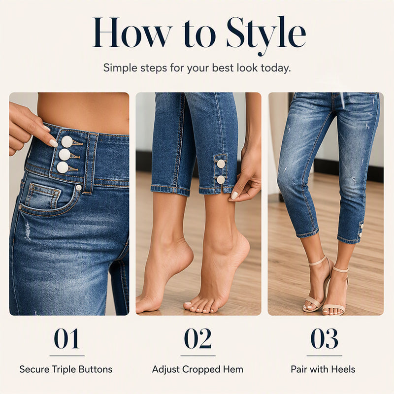Kortare jeans med hög midja och smal passform för damer