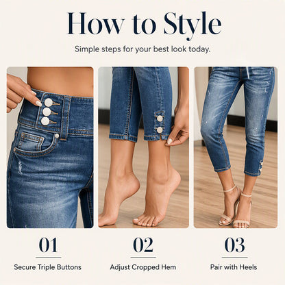 Kortare jeans med hög midja och smal passform för damer