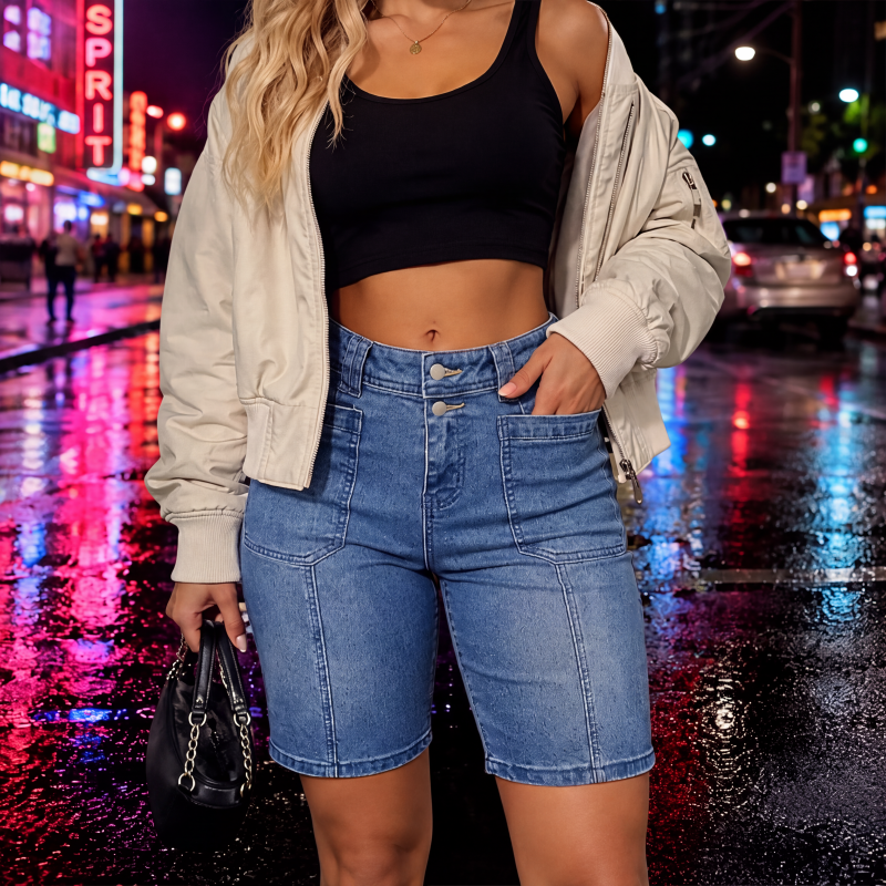 Kvinnors lediga denim-bermudashorts