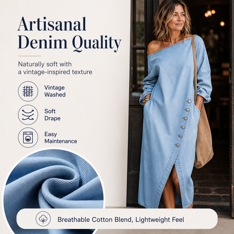 Denimklänning med bar axel för damer