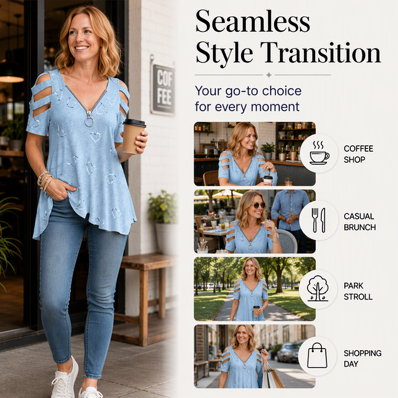 Bästsäljare💕 T-shirt med bar axel – Trendig utskärning och lätt att matcha till alla stilar